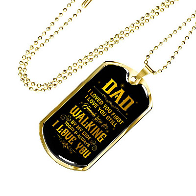 Dad Thank You For Walking By My Side Dog Tag Pendant Necklace - Love You Dad Necklace - Dog Tag (Gold Plated)