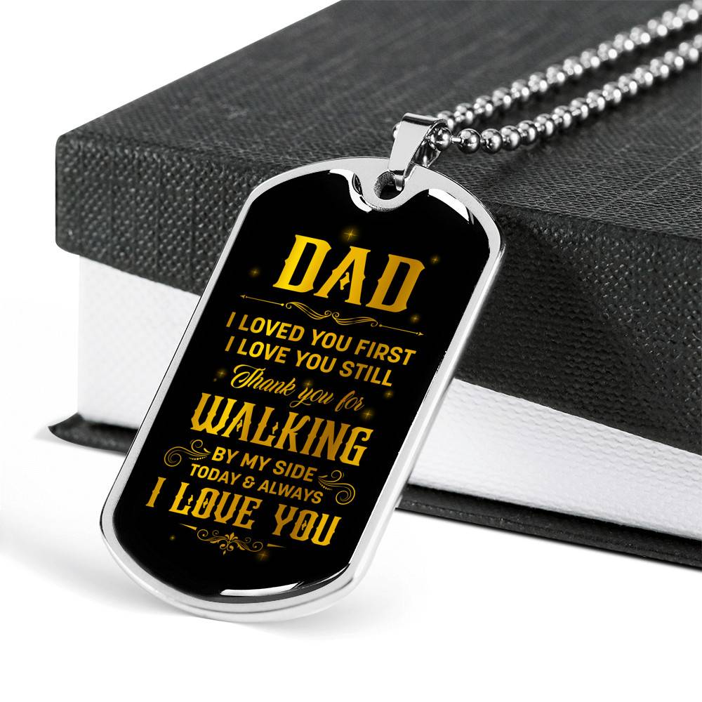 Dad Thank You For Walking By My Side Dog Tag Pendant Necklace - Love You Dad Necklace - Dog Tag (Silver)