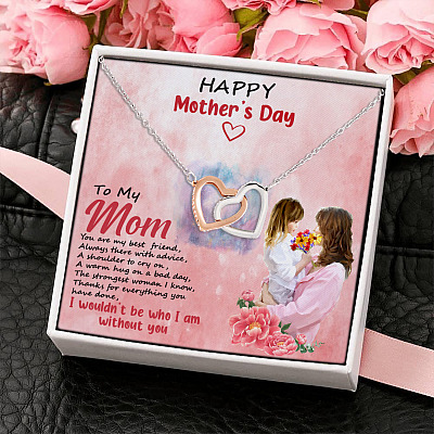 To My Mom You Are My Best Friend Always There with Advice Interlocking Hearts-Happy Mother's Day Necklace