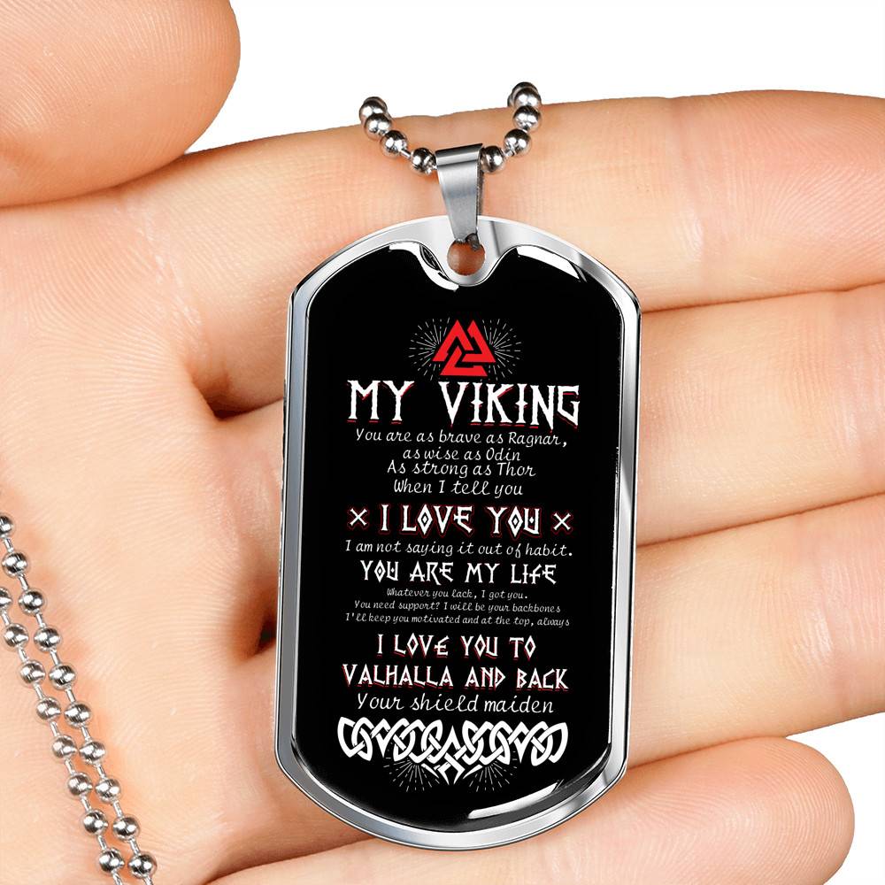 Shieldmaiden To My Viking You Are As Brave As Ragnar I Love You To Valhalla And Back Dog Tag Pendant Necklace - Dog Tag (Silver) Shieldmaiden To My Viking You Are As Brave As Ragnar I Love You To Valhalla And Back Dog Tag Pendant Necklace - Dog Tag (Silver)
