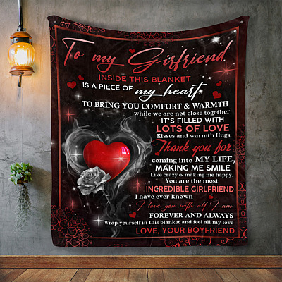 To My Girlfriend Mink Blanket - Inside This Blanket Is A Piece Of My Heart Woven Blanket