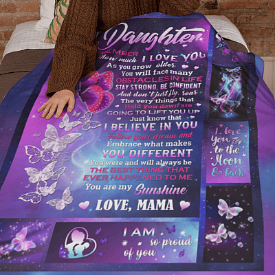 Alternative view of Butterflies To My Daughter Always Remember How Much I Love You Fleece Blanket - Mink Blanket - Woven Blanket