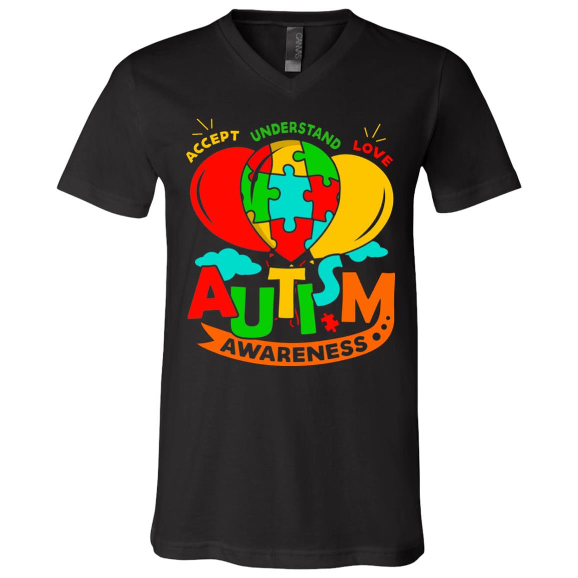 Autism Awareness Tshirt, Black, V-Neck T-Shirt