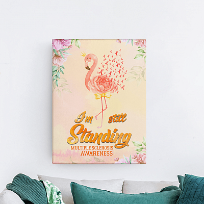 Alternative view of Im Still Standing Orange Flamingo Multiple Sclerosis Awareness Framed Canvas Prints - Unframed Poster