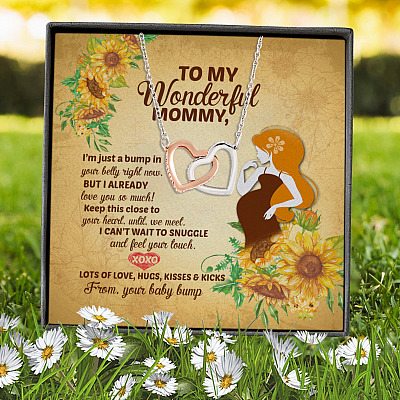 Alternative view of To My Wonderful Mommy Soon To Be Quotes From Your Baby Bump Newborn Interlocking Hearts Message Card Necklace