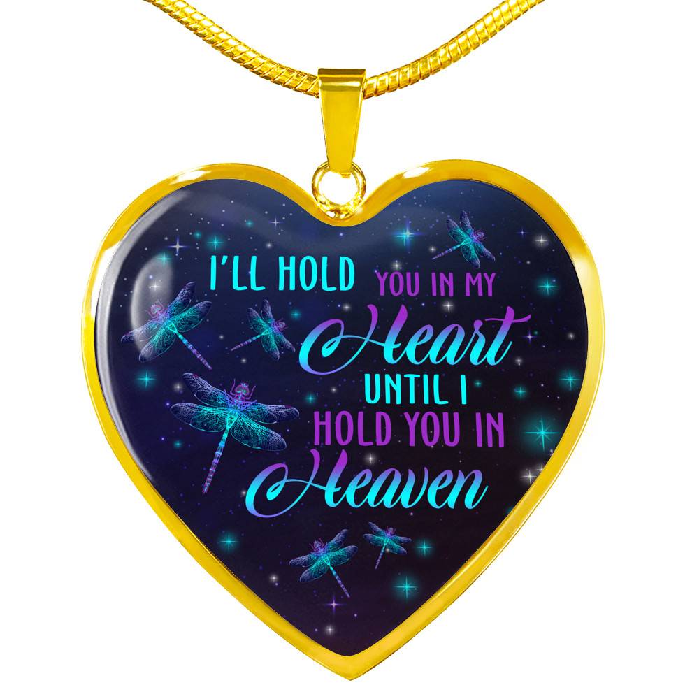 I'll Hold You In My Heart Until I Hold You In Heaven Memorial Beloved Dragonfly Galaxy Heart Pendant Necklace - Heart Luxury Necklace (Gold Plated)