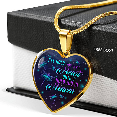 I'll Hold You In My Heart Until I Hold You In Heaven Memorial Beloved Dragonfly Galaxy Heart Pendant Necklace - Heart Luxury Necklace (Gold Plated)