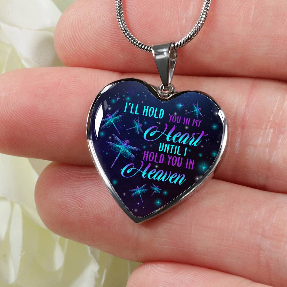 I'll Hold You In My Heart Until I Hold You In Heaven Memorial Beloved Dragonfly Galaxy Heart Pendant Necklace - Heart Luxury Necklace (Silver)