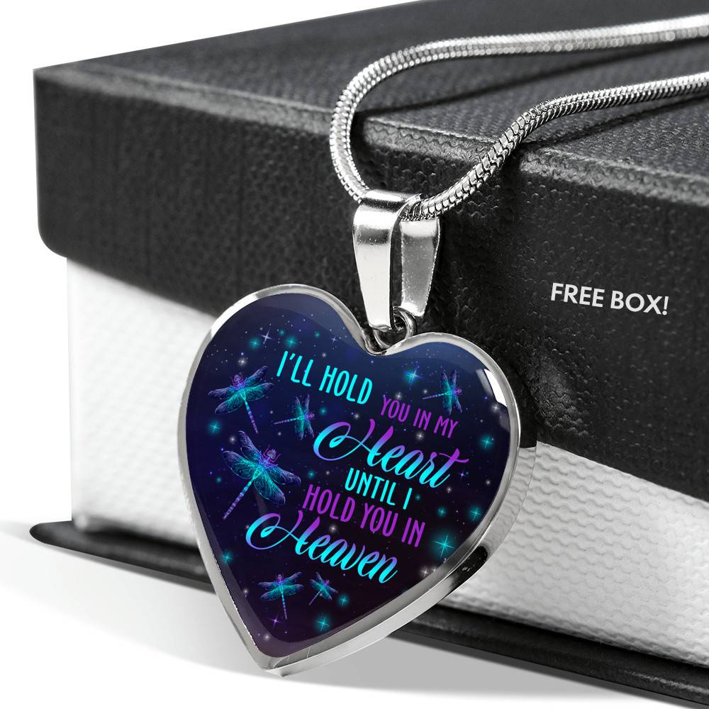 I'll Hold You In My Heart Until I Hold You In Heaven Memorial Beloved Dragonfly Galaxy Heart Pendant Necklace - Heart Luxury Necklace (Silver)