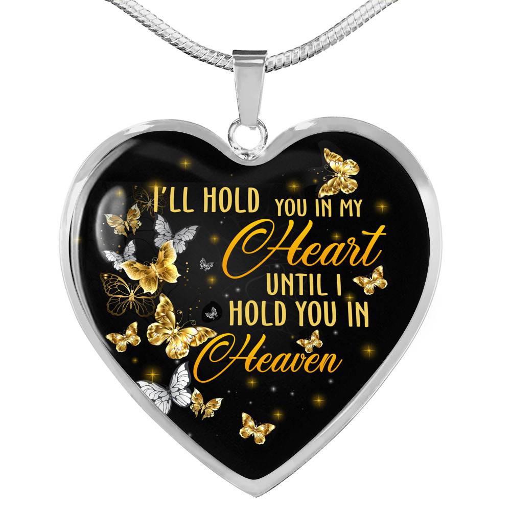 I'll Hold You In My Heart Until I Hold You In Heaven Memorial Beloved Butterfly Galaxy Heart Pendant Necklace - Heart Luxury Necklace (Silver)