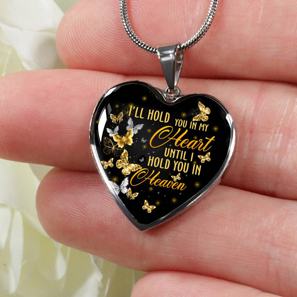 I'll Hold You In My Heart Until I Hold You In Heaven Memorial Beloved Butterfly Galaxy Heart Pendant Necklace - Heart Luxury Necklace (Silver)