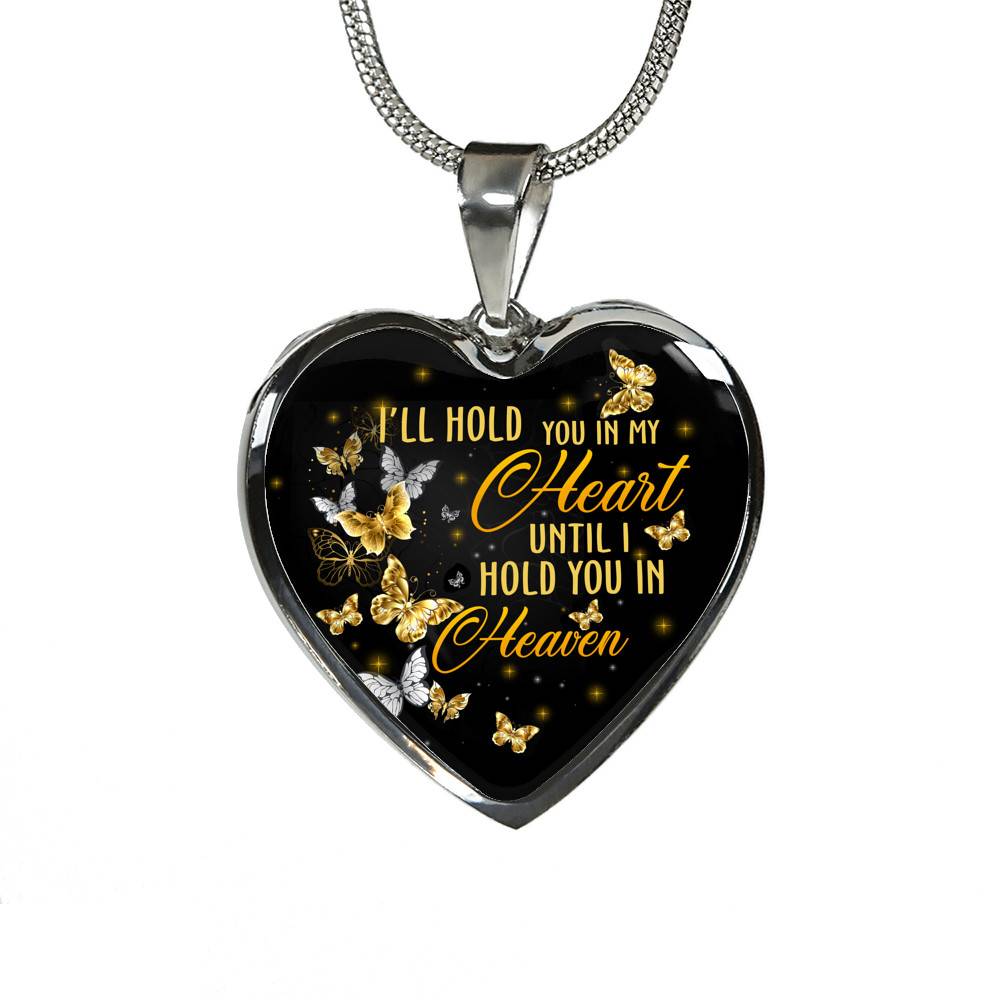 I'll Hold You In My Heart Until I Hold You In Heaven Memorial Beloved Butterfly Galaxy Heart Pendant Necklace - Heart Luxury Necklace (Silver)