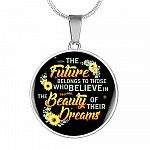 The Future Belongs To Those Who Believe In The Beauty Of Their Dreams Sunflower Circle Pendant Necklace - Circle Luxury Necklace (Silver)