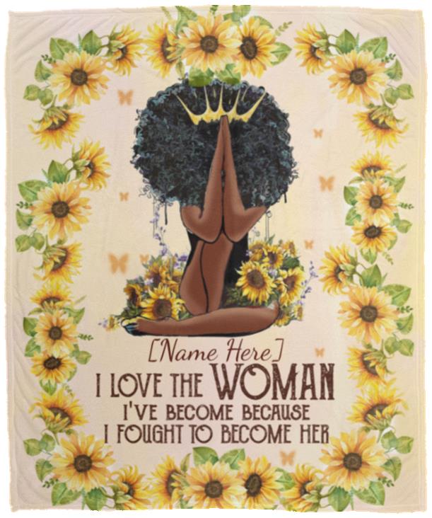 Personalized Afro Girl I Love, White, Cozy Plush Fleece Blanket - 50x60