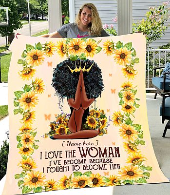 Alternative view of Personalized Afro Girl I Love the Woman I've Become Because I Fought to Become Her Fleece - Woven Blanket