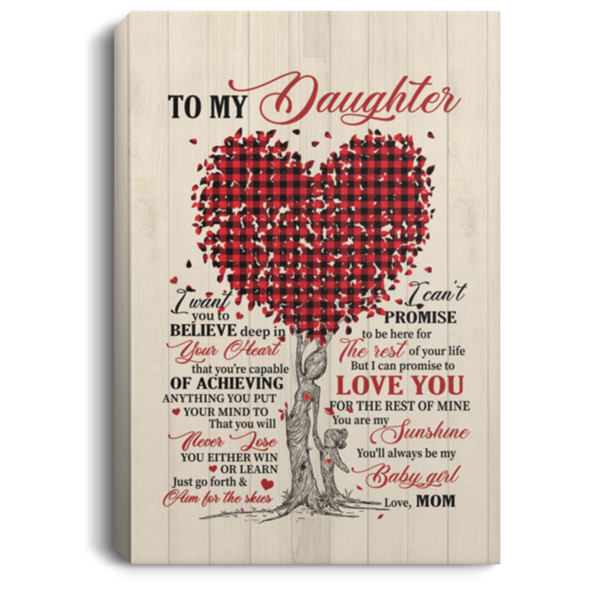 Tree to My Daughter I Want You to Believe Deep in Your Heart Gallery Wrapped Framed Canvas Prints - Unframed Poster - Home Decor Wall Art, White, 0.75'' Framed Canvas