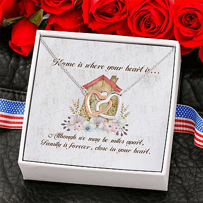 Home Is Where Your Heart Is Although We Maybe Miles Apart Interlocking Hearts Pendant Necklace