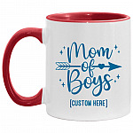 Personalized Mom Of Boys, White/Red, 11 oz. Accent Mug Personalized Mom Of Boys, White/Red, 11 oz. Accent Mug