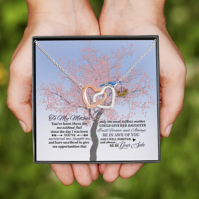 To My Mother You've Been There For Me Mommy Baby Bird Interlocking Hearts Pendant Necklace