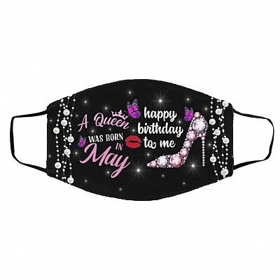 Queen Was Born In May, Black, Cloth Face Cover – Medium/Large