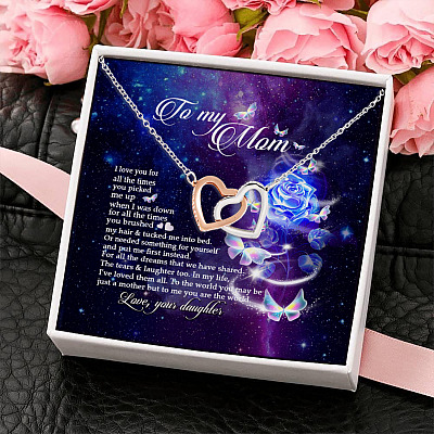 To My Mom I Love You for All the Times You Picked Me up When I Was Down Joined Interlocking Hearts Necklace