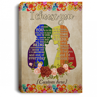 Personalized LGBT Gay Couple I Choose You to Do Life with Hand in Hand Gallery Wrapped Framed Canvas Prints - Unframed Poster - Home Decor Wall Art, White, 0.75'' Framed Canvas