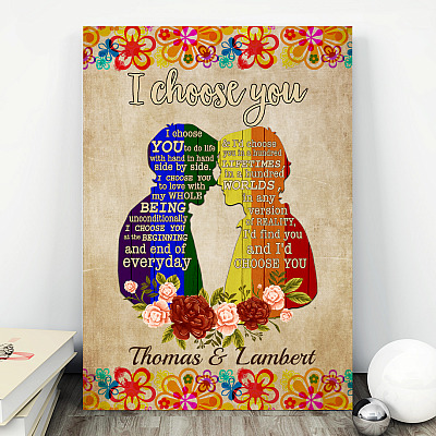 Alternative view of Personalized LGBT Gay Couple I Choose You to Do Life with Hand in Hand Wrapped Framed Canvas Prints- Wall Art