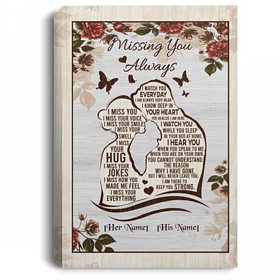 Personalized Missing You Always I Watch You Every Day Framed Canvas Wall Art - Husband Memorial Unframed Poster, White, 0.75'' Framed Canvas