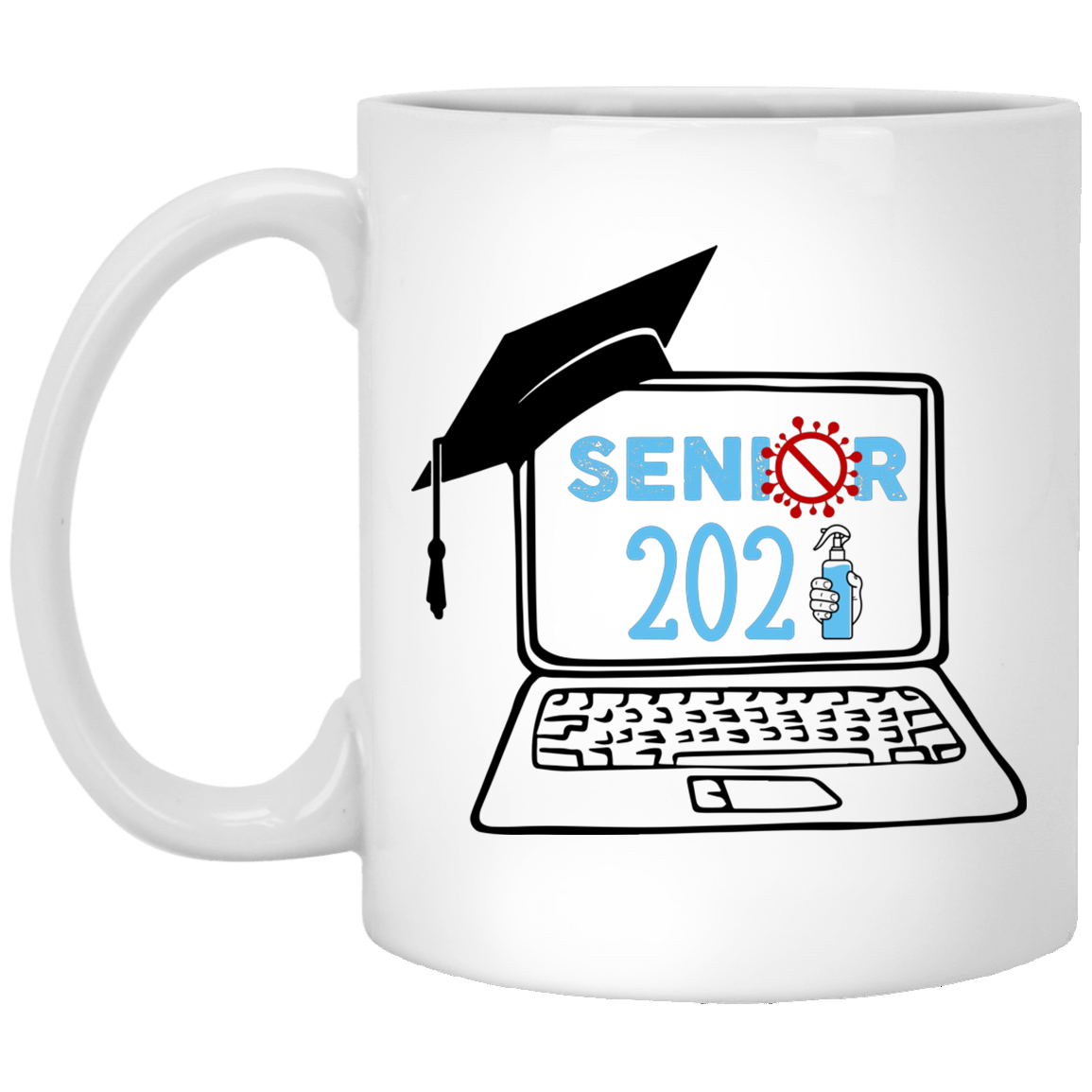 Virtual Senior 2021 Zoom Learning Coffee Mug - Funny Pandemic Class Of 2021 Quarantine Mug, White, 11 oz. White Mug