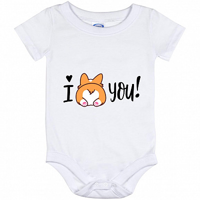 I Love You Corgi Butt Baby Onesie, White, Baby Onesie - 12 Month