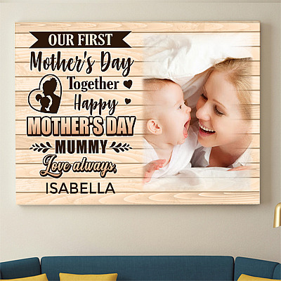 Alternative view of Custom Photo Our First Mother's Day Together Happy Mother's Day Mummy Canvas Prints - Home Decor Wall Art