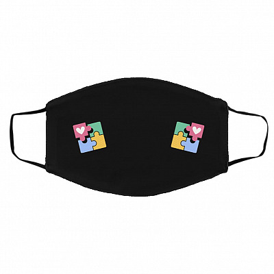 Autism Awareness Day Puzzle Washable, Black, Cloth Face Cover – Medium/Large