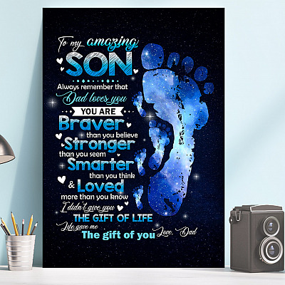 Alternative view of To My Amazing Son Always Remember that Dad Loves You You Are Braver Framed Canvas - Unframed Poster
