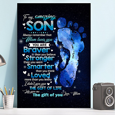 Alternative view of To My Amazing Son Always Remember that Mom Loves You You Are Braver Framed Canvas - Unframed Poster