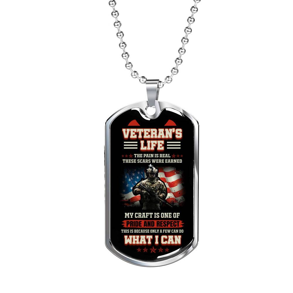 Veteran's Life the Pain Is Real These Scars Were Earned Dog Tag Pendant Necklace - Dog Tag (Silver)