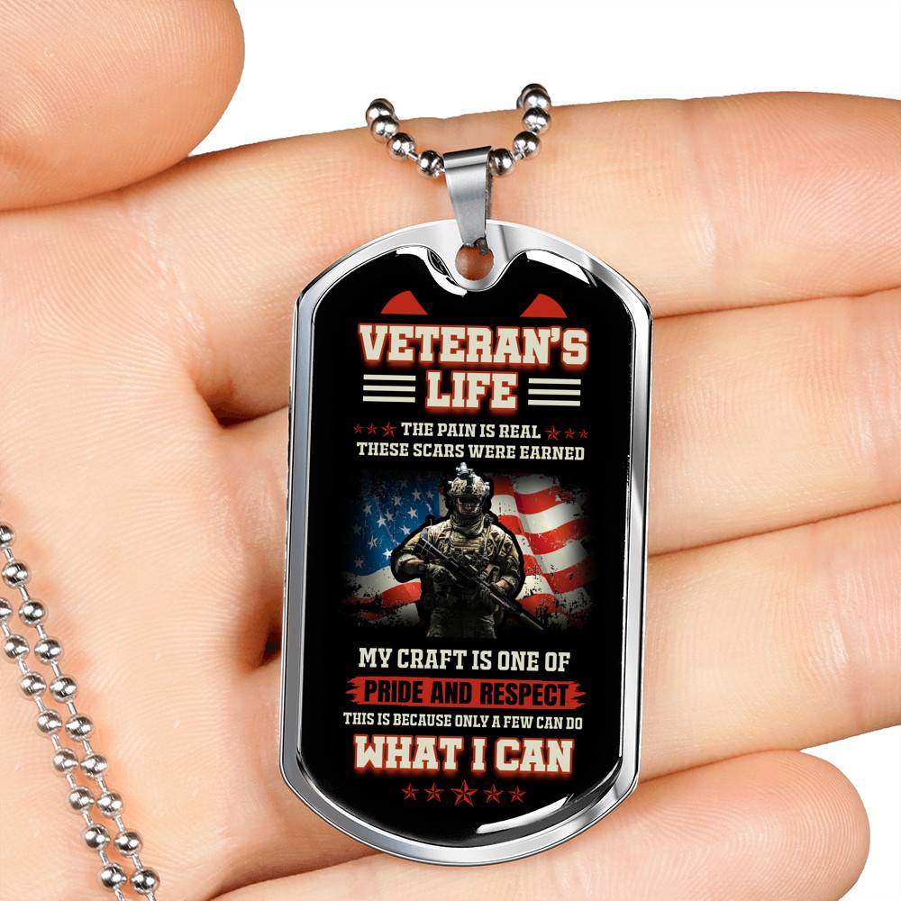 Veteran's Life the Pain Is Real These Scars Were Earned Dog Tag Pendant Necklace - Dog Tag (Silver)