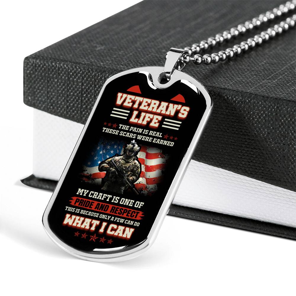 Veteran's Life the Pain Is Real These Scars Were Earned Dog Tag Pendant Necklace - Dog Tag (Silver)