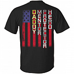 Daddy Mentor Protector Hero American Flag Print on Back T-Shirt, Black, Unisex T-Shirt