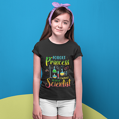 Alternative view of Forget Princess I Want to Be a Scientist Girl Science T-Shirt - Youth Tee
