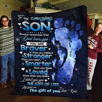 Alternative view of To My Amazing Son Always Remember that Dad Loves You You Are Braver Fleece Blanket - Mink Blanket