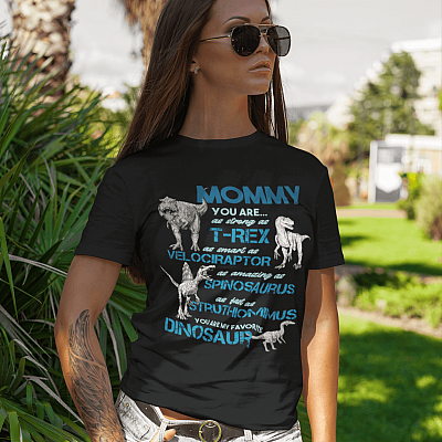 Alternative view of Mommy You're As Strong As T-rex As Fast As Velociraptor Shirt - Dinosaur Mom Shirt