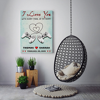 Alternative view of Personalized I Love You With Every Pixel Of My Heart Gallery Wrapped Framed Canvas Prints - Unframed Poster