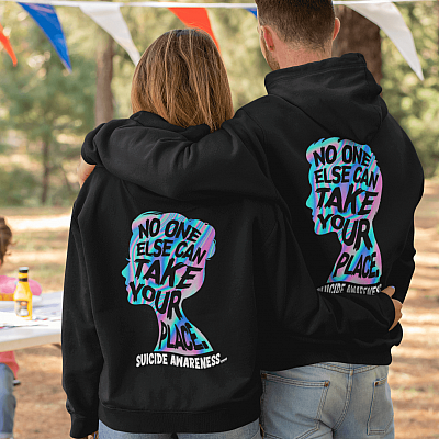 Alternative view of No One Else Can Take Your Place Print On Back Only Hoodie - Suicide Prevention Awareness Sweatshirt For Men