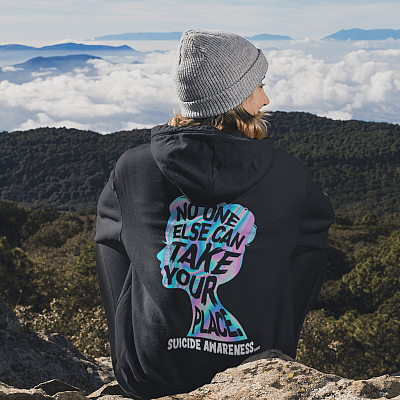 Alternative view of No One Else Can Take Your Place Print On Back Only Hoodie - Suicide Prevention Awareness Sweatshirt For Women