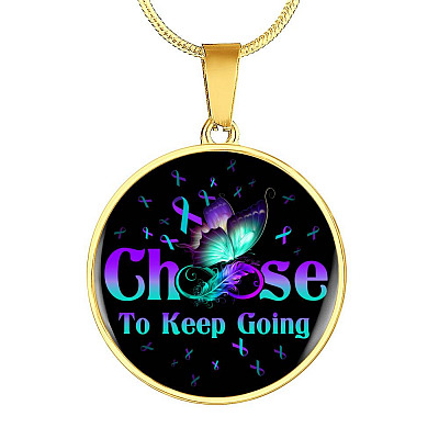Butterfly Choose To Keep Going Circle Pendant Necklace - Circle Luxury Necklace (Gold Plated)