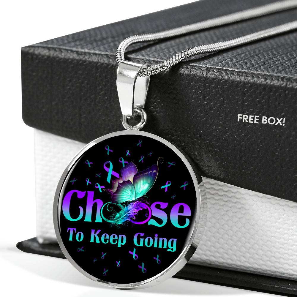 Butterfly Choose To Keep Going Circle Pendant Necklace - Circle Luxury Necklace (Silver) Butterfly Choose To Keep Going Circle Pendant Necklace - Circle Luxury Necklace (Silver)