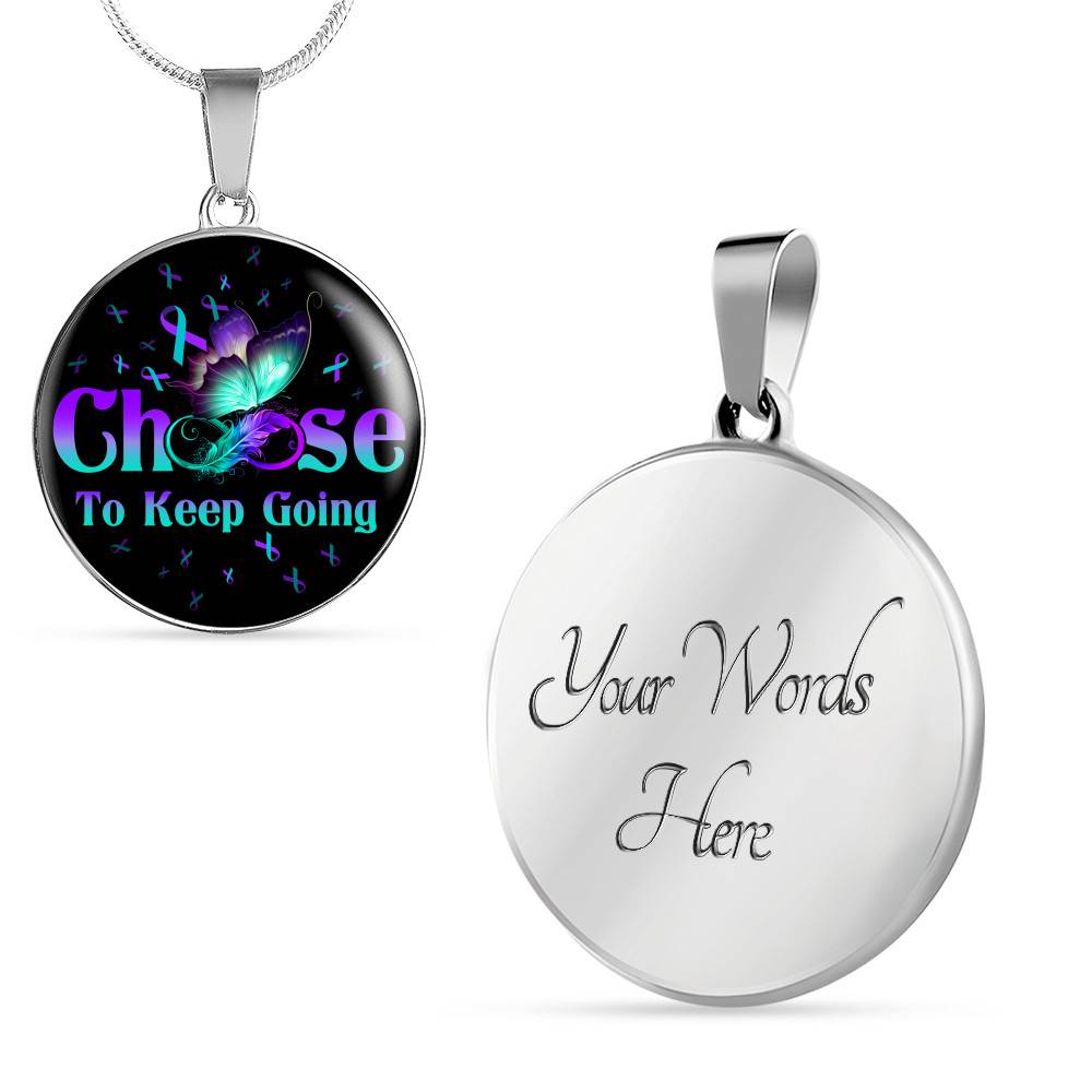 Butterfly Choose To Keep Going Circle Pendant Necklace - Circle Luxury Necklace (Silver) Butterfly Choose To Keep Going Circle Pendant Necklace - Circle Luxury Necklace (Silver)