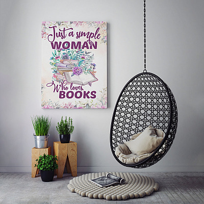 Alternative view of Just A Simple Woman Who Loves Books Floral Framed Canvas Prints - Unframed Poster - Book Lover Home Decor