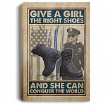 Give a Girl the Right Shoes and She Can Conquer the World Police Officer Wrapped Framed Canvas, White, 0.75'' Framed Canvas
