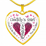 Daddy's Girl I Used To Be His Angel Now He's Is Mine Purple Butterfly Dad Memorial Heart Pendant Necklace - Heart Luxury Necklace (Gold Plated)